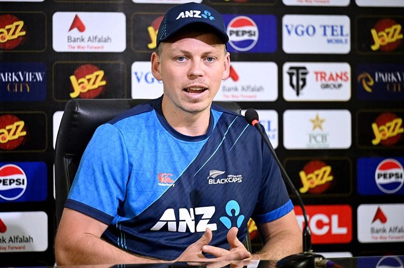 Captain New Zealand Cricket team, Michael Bracewell talking the media during a practice session at the Qaddafi Cricket Stadium ahead of the fourth Twenty20 Cricket match between Pakistan and New Zealand Cricket Teams in a five-match Twenty20 series