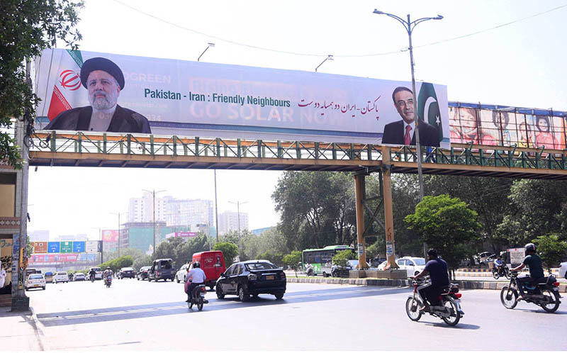 Roads adorned with billboards and flags, extending a warm welcome to Iran's President Dr. Seyyed Ebrahim Raisi and fostering Pakistan-Iran friendship.