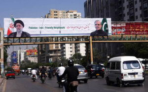 Roads adorned with billboards and flags, extending a warm welcome to Iran's President Dr. Seyyed Ebrahim Raisi and fostering Pakistan-Iran friendship.