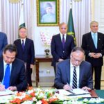 Prime Minister Muhammad Shehbaz Sharif witnesses the signing of different agreements between China and Pakistan regarding cooperation in various fields.