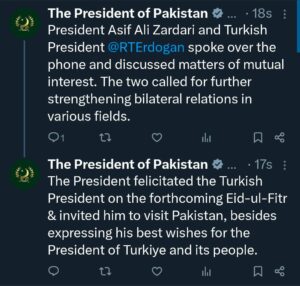 President Zardari, President Erdogan call for further strengthening of bilateral ties between two countries