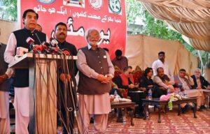 Former Prime Minister Raja Pervaiz Ashraf addressing during function to mark the International Labour Day at National Press Club.