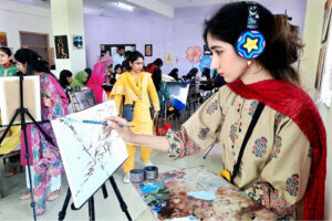 Students participating in Arts and Painting Competition organized by Qasr Behbood Social Welfare and Baitul Mal Department, The Formanite School System.
