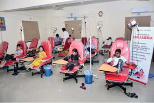 Children patients of Thalassemia being blood transfusions at Fatimid Foundation Center in connection with International Thalassemia Day.