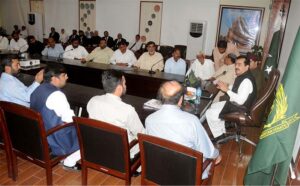 Chairman Senate Syed Yusuf Raza Gilani in a meeting with the different delegations at Circuit House