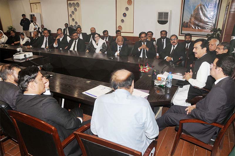 Chairman Senate Syed Yusuf Raza Gilani in a meeting with the different delegations at Circuit House