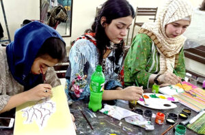 Students participating in Arts and Painting Competition organized by Qasr Behbood Social Welfare and Baitul Mal Department, The Formanite School System.