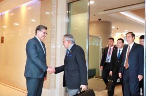 Deputy Prime Minister and Foreign Minister Senator Mohammad Ishaq Dar arrives in Beijing, China. He received by Director General, Ambassador Wang Fu Kang and Pakistan's Ambassador to China, Khalil Hashmi at the airport.