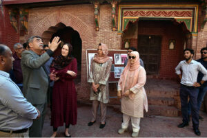 United States (US) Consul General in Lahore Kristin K. Hawkins unveiling of plaque of Conservation and Rehabilitation of Southern Side of Wazir Khan Mosque Funded by U.S Department of State and Government of the Punjab. The South Pavilion, the Southeast Minaret and the Shrine of Imam Gamu are significant historical landmarks of the Wazir Khan Mosque. U.S. Ambassadors Fund for Cultural Preservation (AFCP-branded) cultural heritage preservation project at the Wazir Khan Mosque. In order to restore these cultural and architectural sites, Aga Khan Foundation Pakistan / Aga Khan Cultural Service Pakistan carried out an extensive conservation and restoration project between January 2022 and December 2023 in collaboration with the Walled City of Lahore Authority will preserve structures located on the southern side of the Wazir Khan Mosque including the seventeenth century Tomb of Imam Gamun, six hujras and central pavilion, and the south-east minaret of the Mosque.