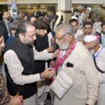 Federal Minister for Religious Affairs and Interfaith Harmony Chaudhry Salik Hussain addressing at the farewell ceremony of pilgrims at the airport.