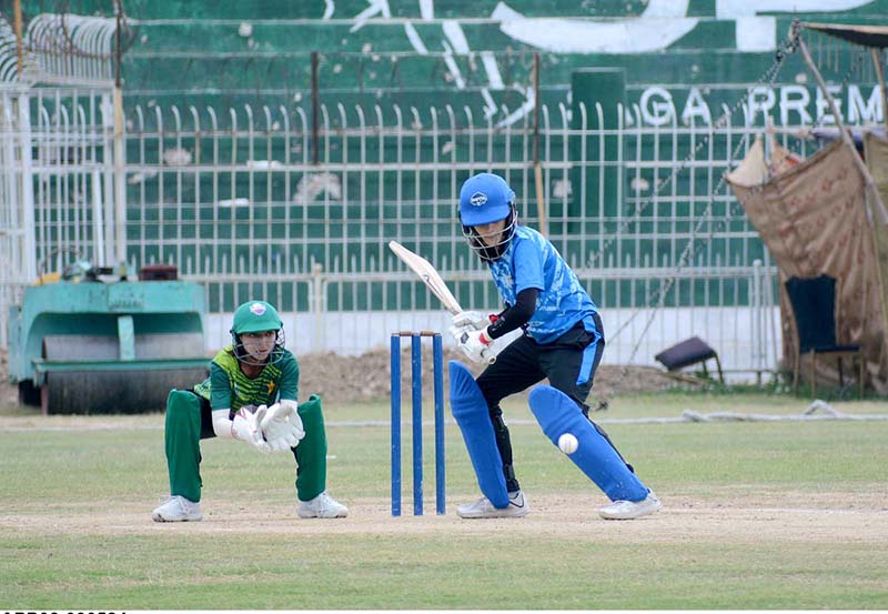Players in action during cricket match played between Multan Women Cricket and Quetta Women Cricket teams during National Women's One Day Cricket Tournament 2024 at Iqbal Stadium.