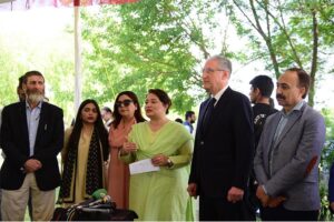 PM's Coordinator on Climate Change & Environmental Coordination Romina Khurshid Alam talking to media along with Azeri Minister & President COP29 Mukhtar Babayev at F9 Park