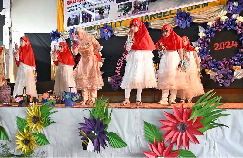 Special children performing in tableau during ceremony on the occasion of Annual Day Function-2024 of Mashaal Initiative Institute of Special Education at Sobra City Colony
