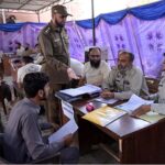 DSP Patrolling Police Rana Ghulam Mujtaba is inspecting the various desks set up for police recruitment at Regional Office Patrolling Police