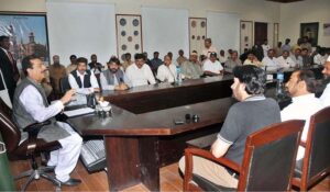 Chairman Senate Syed Yusuf Raza Gillani in a meeting with the different delegations at Circuit House