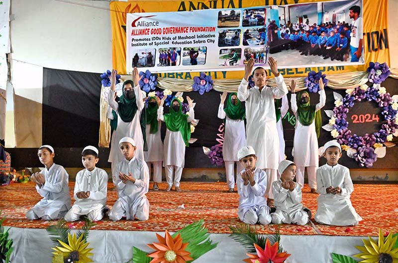 Special children performing in tableau during ceremony on the occasion of Annual Day Function-2024 of Mashaal Initiative Institute of Special Education at Sobra City Colony