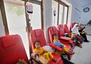 Blood transfusions being carried out in Thalassemia affected children at Frontier Foundation on World Thalassemia Day.