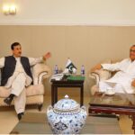 Chairman Senate Syed Yusuf Raza Gilani in a meeting with Former Federal Minister Jalil Abbas Jilani at Circuit House.