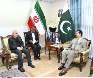 Acting President Syed Yousuf Raza Gillani offering condolences to the Ambassador of Iran, Reza Amiri Moghadam over the sad demise of the President of Iran Dr. Seyyed Ebrahim Raisi at the Embassy of Iran.