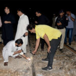 Bomb disposal squad officials searching after cracker blast explosion carried at railway track near Autobahn Road on last night