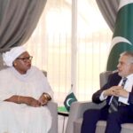 Lord Mayor of the city of Banjul Rohey Malick Lowe calls on Deputy Prime Minister and Foreign Minister, Senator Mohammad Ishaq Dar in Banjul