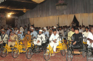 Persons with disability participate in the wheelchair ceremony organized by the Society for the Special Persons and the Church of Jesus Christ of Latter-day Saints at the local hall
