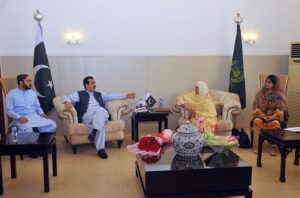 Acting President Syed Yusuf Raza Gilani in a meeting with The Women's University Vice Chancellor, Prof. Dr. Kalsoom Paracha at Circuit House.