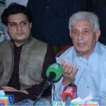 Federal Minister for Industries, Production and Food Security Rana Tanveer Hussain talking to media persons during visit to Korean Center Pasco Godam