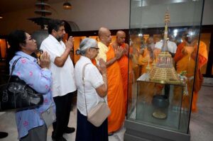 Sri Lankan delegation performing religious rituals during their visit to Peshawar Museum.