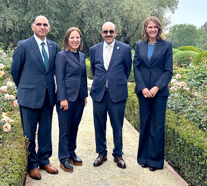 Group photo of California's Lt. Governor Eleni Kounalakis, Ambassador Masood Khan and Consul General Asim Ali Khan, Los Angeles