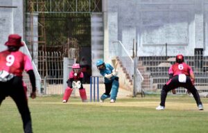 Players in action during cricket match played between Karachi Women and Lahore Women cricket teams during National Women's One Day Cricket Tournament 2024 at Iqbal Stadium.