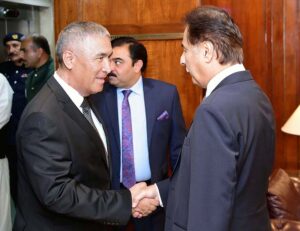 Speaker National Assembly Sardar Ayaz Sadiq receiving Ambassador of Turkmenistan Atadjan Movlamov at Parliament House.