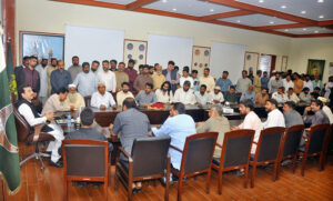 Chairman Senate Syed Yusuf Raza Gillani meeting with the delegation of Traders Association Gulgasht at Circuit House.