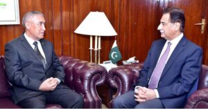 Speaker National Assembly Sardar Ayaz Sadiq receiving Ambassador of Turkmenistan Atadjan Movlamov at Parliament House.