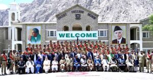 Chief Minister Gilgit-Baltistan Haji Gulbar Khan in a group photo with the cadets of the 19th passing out parade of Cadet College Skardu