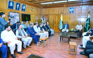 A delegation of Hurriyyet leaders of Jammu and Kashmir calls on Prime Minister Muhammad Shehbaz Sharif.