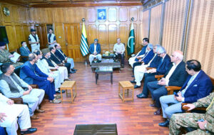 A delegation of Hurriyyet leaders of Jammu and Kashmir calls on Prime Minister Muhammad Shehbaz Sharif.
