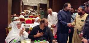 Federal Minister of Religious Affairs and İnterfaith Harmony, Chaudhry Salik Hussain meeting with Pakistani pilgrims.