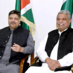 Former Federal Minister Rana Nazir Ahmad and Shoaib Siddiqui addressing press conference at the Istehkam-e- Pakistan Party office