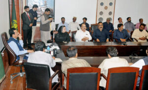 Chairman Senate Syed Yusuf Raza Gillani in a meeting with the different delegations at Circuit House.