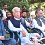 Federal Minister for Defense, Khawaja Muhammad Asif is addressing to media persons
