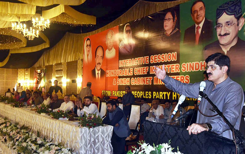 Chief Minister Sindh Syed Murad Ali Shah addressing during Interactive session at local hall