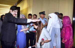 Sindh Chief Minister Syed Murad Ali Shah receives stranded Pakistani students from Bishkek-Kyrgyzstan on their arrival at Jinnah Terminal.