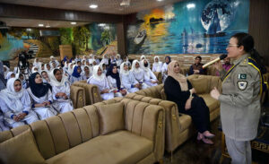 SPO Nabila Yasmin briefs the students of Pakistan Sweet Home during seminar on “Road Safety Awareness” organized by National Highways and Motorway Police.