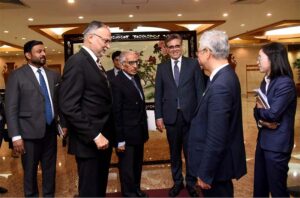 Federal Minister for Planning, Development and Special initiatives Prof. Ahsan Iqbal meet with Mr. Zhao Chenxin vice NDRC Chairman at NDRC office