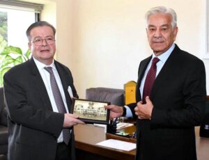 H.E. Nicolas Galey, Ambassador of France to Pakistan called on Minister for Defence & Defence Production Khawaja Muhammad Asif.