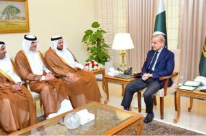 Minister of State for Foreign Affairs of the State of Qatar H.E. Dr. Mohammed bin Abdulaziz Al-Khulaifi calls on Prime Minister Muhammad Shehbaz Sharif.