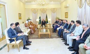 Minister of State for Foreign Affairs of the State of Qatar H.E. Dr. Mohammed bin Abdulaziz Al-Khulaifi calls on Prime Minister Muhammad Shehbaz Sharif.