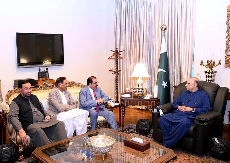 A delegation of members of the Azad Jammu and Kashmir Legislative Assembly, belonging to Pakistan People's Party Parliamentarians, called on President Asif Ali Zardari, at Aiwan-e-Sadr