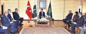 Chairman Senate, Syed Yousuf Raza Gilani in a meeting with Turkish Foreign Minister Hakan Fidan at Parliament House.